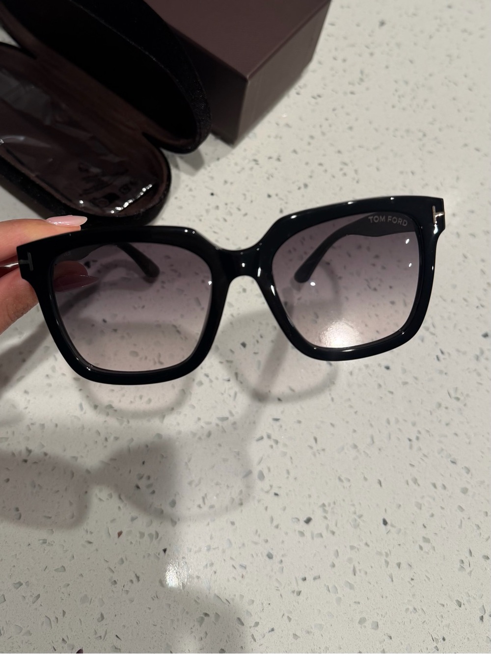 Tom Ford Black Square Sunglasses with Gray Gradient Lenses